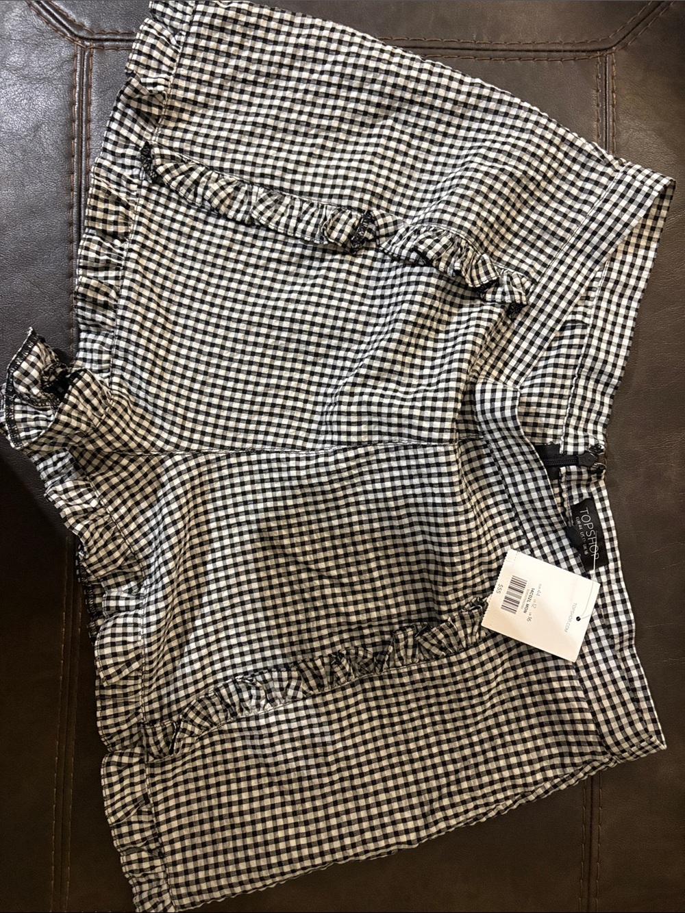 Topshop Black & White Gingham Ruffle-Trim shorts